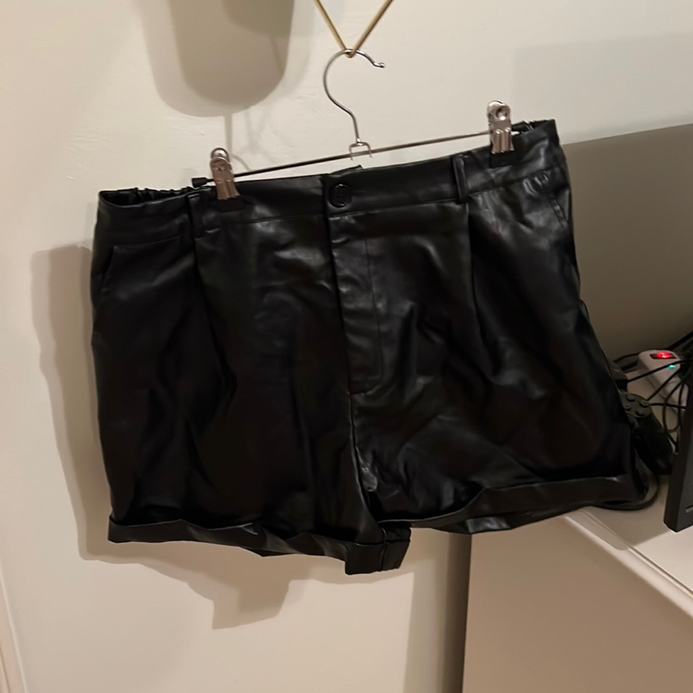 black leather shorts